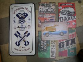 Six tin motoring related signs