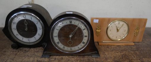 Two early 20th Century oak mantel clocks and one other