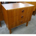 A small Danish three drawer chest