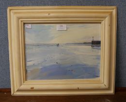 A coastal landscape, oil on paper, indistinctly signed, framed