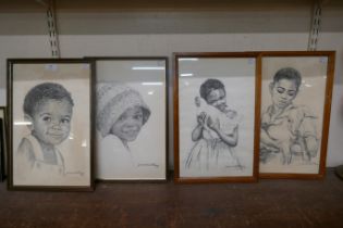 J. Macdonald Henry, four portraits of children, pencil sketches, framed