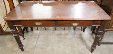 A Victorian mahogany two drawer library table