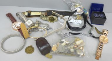 A collection of lady's and gentleman's watches, cufflinks, badges, knife, etc.