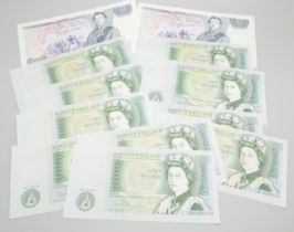 Ten £1 notes in sequence, CY29 006338- CY29006347 and two £5 notes SB05289233 and 34