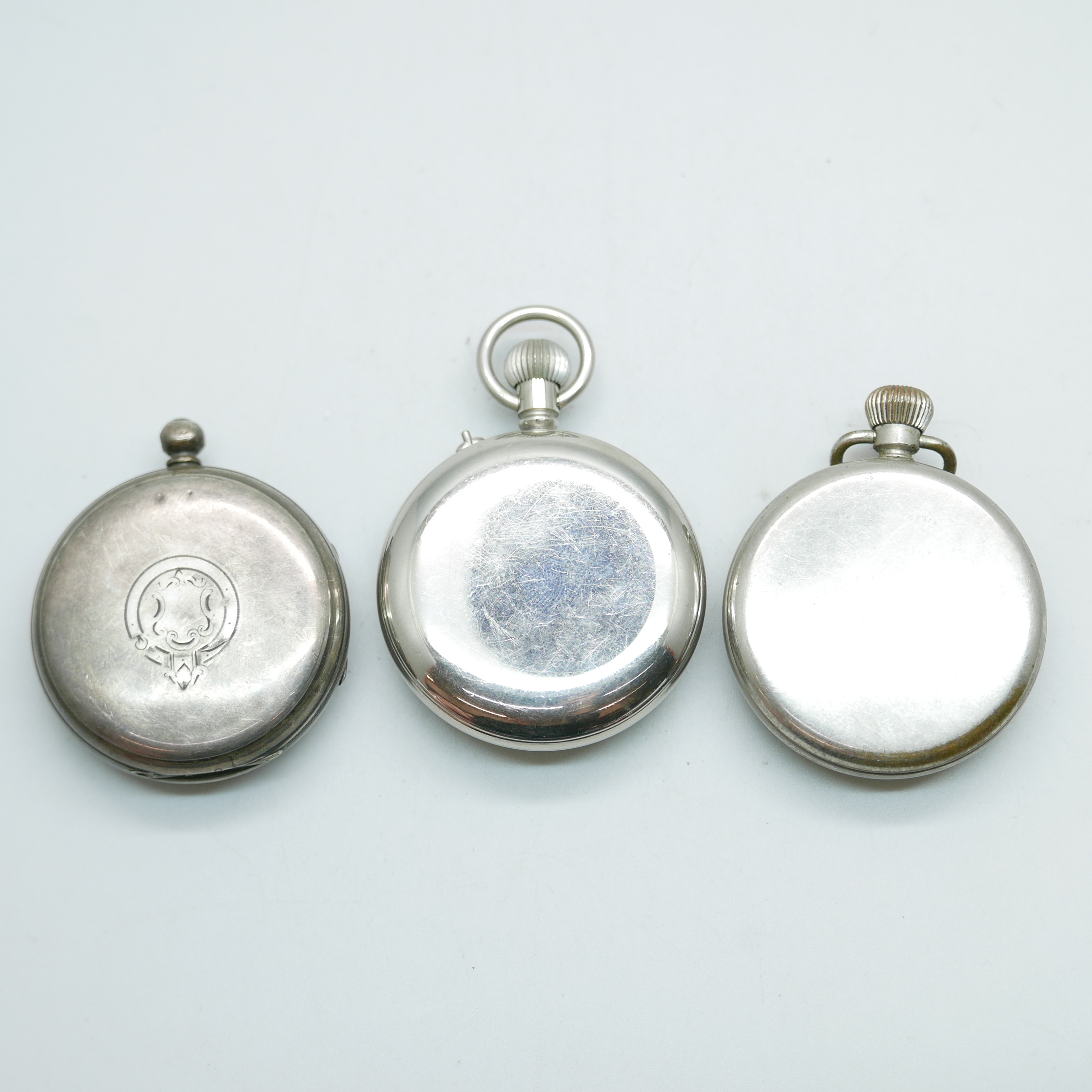 A silver pocket watch, London 1876, lacking loop, and two other pocket watches - Image 3 of 3