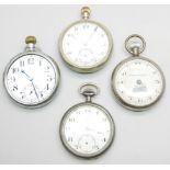 A silver pocket watch, London 1924 and three other pocket watches, a/f