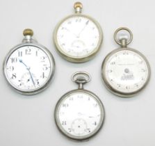 A silver pocket watch, London 1924 and three other pocket watches, a/f