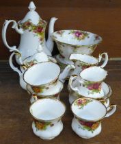 Royal Albert Old Country Roses tea and coffee set, two tea cups, two saucers, two coffee cups and