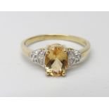 A 9ct gold, marialite and diamond ring, 2.3g, P/Q, with certificate