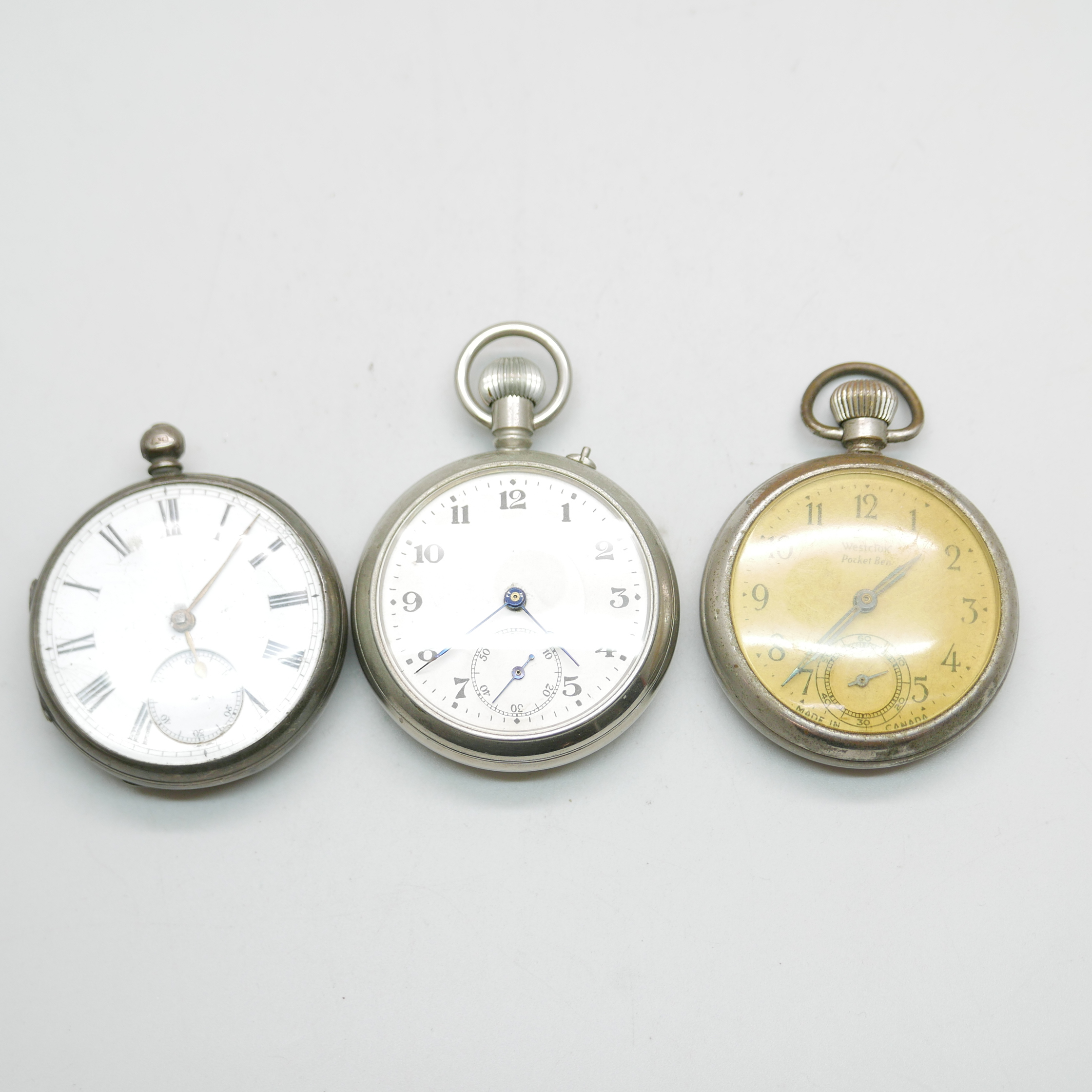 A silver pocket watch, London 1876, lacking loop, and two other pocket watches - Image 2 of 3