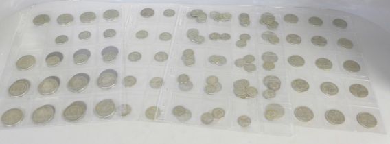 A collection of coins including silver, pre-1947 half crowns (9), one florin/two shilings (20),