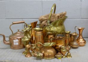 A collection of copper and brassware **PLEASE NOTE THIS LOT IS NOT ELIGIBLE FOR POSTING AND