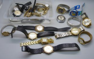 A collection of lady's and gentleman's wristwatches, Timex, Smiths, Mowbre, etc., and a Parker pen