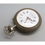 A Sandoz & Co. pocket watch, the case back depicts three figures tending the field, dial cracked