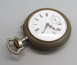 A Sandoz & Co. pocket watch, the case back depicts three figures tending the field, dial cracked