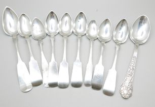 A collection of ten 19th Century American silver spoons, Sanborn, Rudd and Scudder, Illsley & Co.,