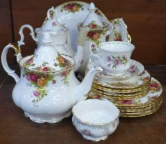 Royal Albert Old Country Roses coffee pot, teapot, six tea and side plates and two sandwich