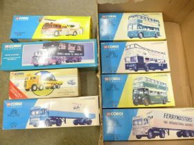 Eight Corgi Classics model vehicles including a Nottingham trolley bus, all boxed