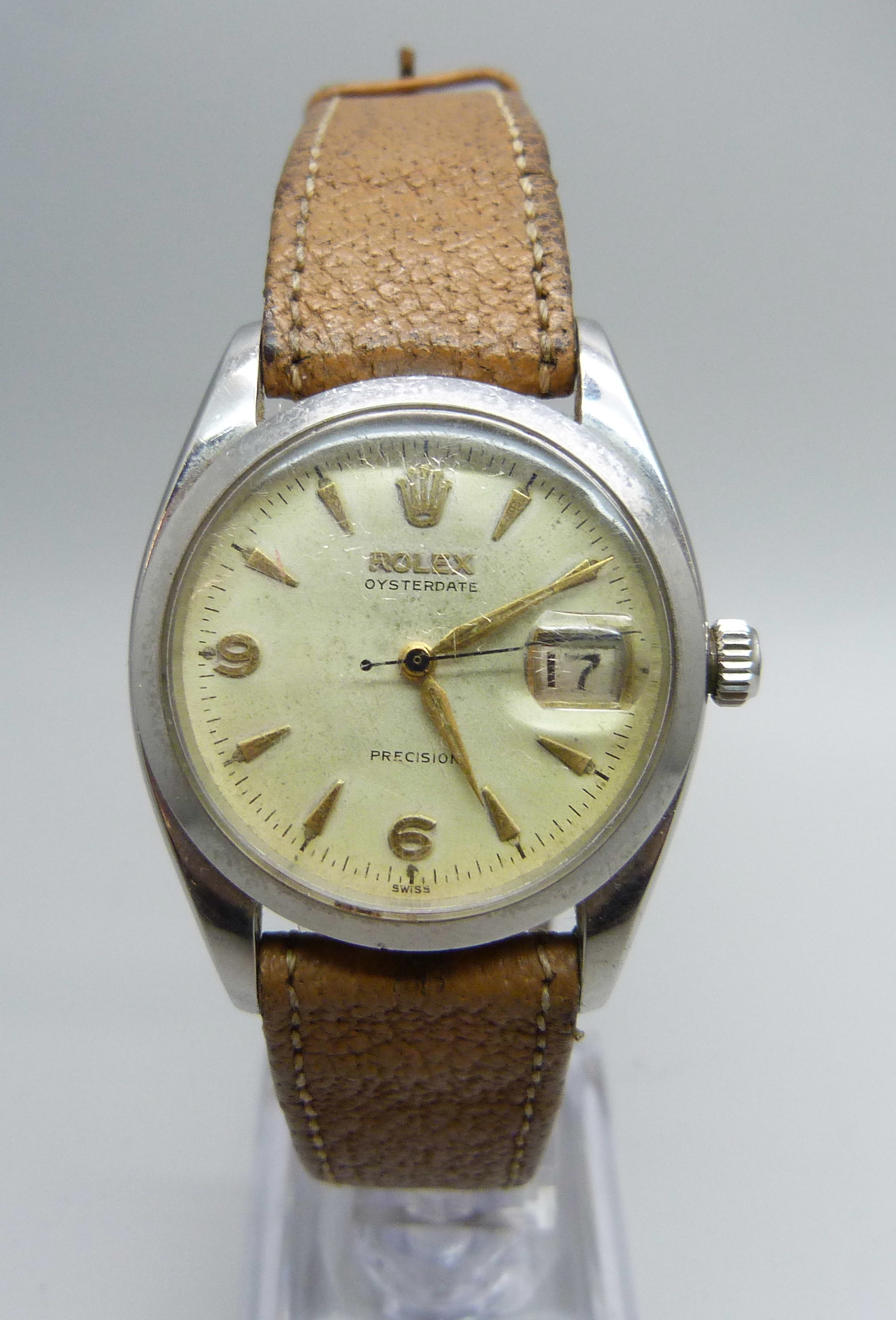 A gentleman's stainless steel Rolex Oysterdate wristwatch, 1950s, reference 6494, serial number