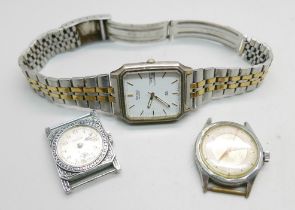 A Seiko Quartz wristwatch, a Medana wristwatch with flip-out movement and a Rotary wristwatch