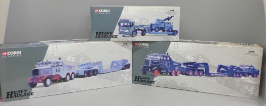 Three Corgi Classics Heavy Haulage, 17701 Pickfords, 17601 and 31003, all boxed