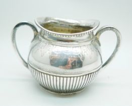 A Victorian silver, engraved and fluted two handled bowl, worn London mark, 160g