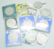 A collection of ten commemorative crowns including three £5 coins