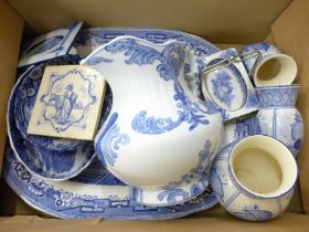Blue and white china including Real Old Willow pattern serving plate, a pair of Villeroy and Boch