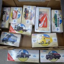 Ten Corgi Classics model vehicles, trams, buses, commercial vehicles, all boxed