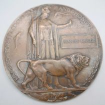 A WWI death plaque to Francis Shields