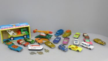 Die-cast model vehicles including Matchbox and Hot Wheels and a rare 1970s UFO Rock Commander 7