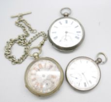 Two silver pocket watches and one other pocket watch, a/f