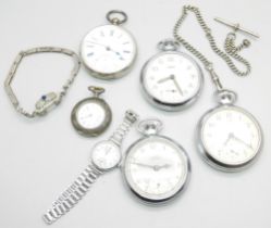 A collection of watches including four pocket watches