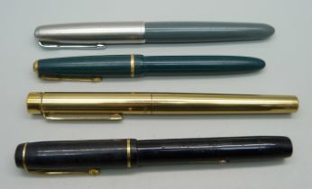 A Sheaffer fountain pen with 14ct gold nib, Parker with 18k gold nib, Conway Stewart with 14ct