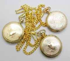 Three modern gold tone pocket watches