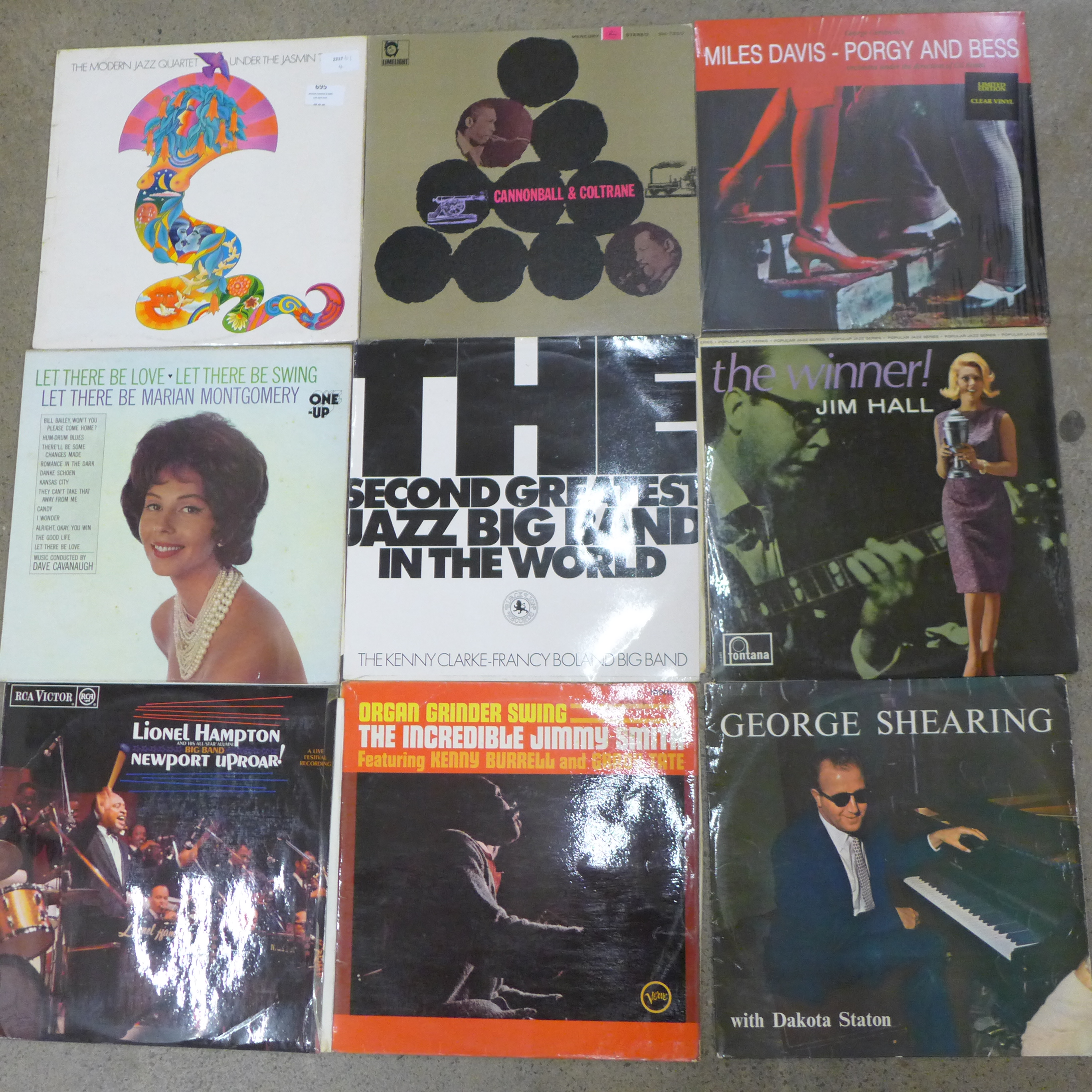 Fifteen jazz LP records including Miles Davis, John Coltrane