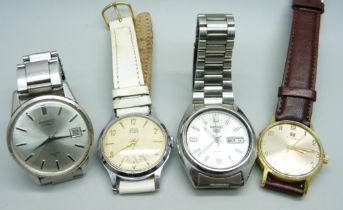 Four gentleman's wristwatches; Seiko 5 automatic another Seiko automatic, Tissot and Smiths Astral