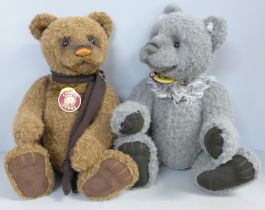 Two Charlie Bears; Aloysius and Horatio with tags, by Isabelle Lee, height of both 40cms