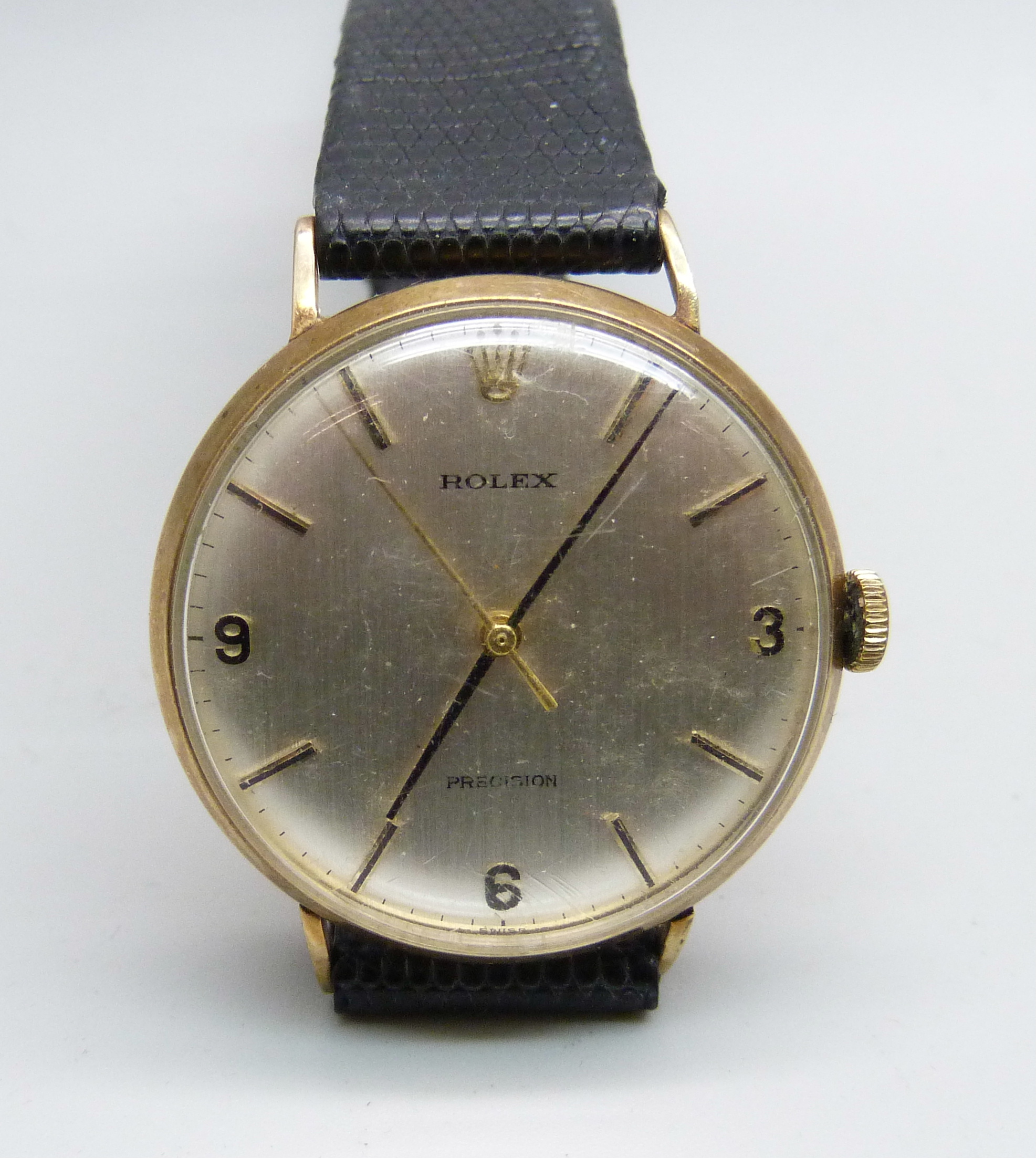A 9ct gold cased Rolex Precision wristwatch, the case back bears inscription dated 1975, 31mm case