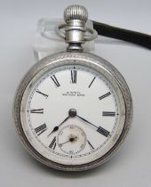 A 925 silver cased Waltham pocket watch with gold applied stag detail on the case back, screw