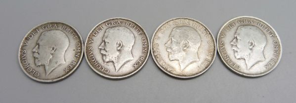 Four George V half-crowns, 1911 to 1914, 55.8g