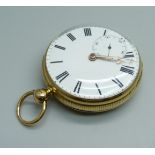 An 18ct gold fusee pocket watch with diamond end stone, by J.E. Lawson, Bishopsgate Within, the case
