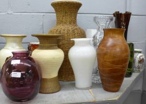A collection of vases including crystal, glass, wood and china **PLEASE NOTE THIS LOT IS NOT