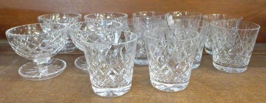 Six Webb Corbett crystal whisky glasses, two Waterford and four Waterford crystal glass stemmed