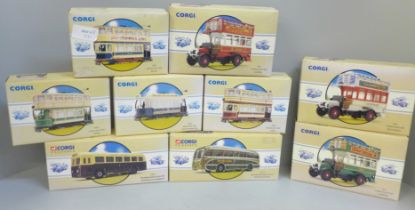 Nine Corgi Classics Buses and Transport vehicles, boxed