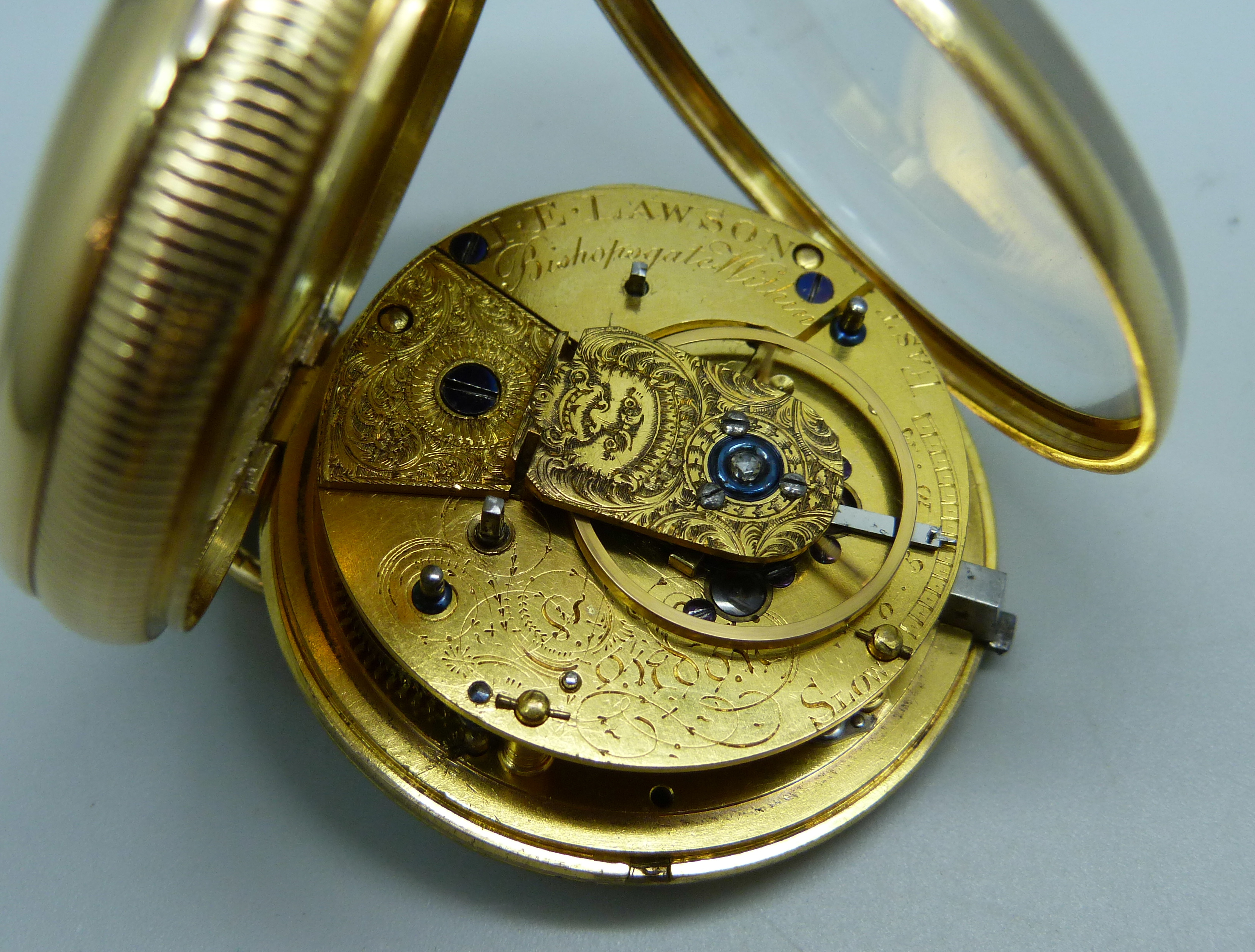An 18ct gold fusee pocket watch with diamond end stone, by J.E. Lawson, Bishopsgate Within, the case - Image 8 of 9