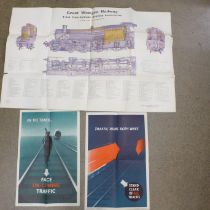 Two original British Railways warning posters and a Great Western 4-6-0 four cylinder Express