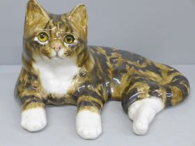 A large Winstanley Tabby cat, signed to base, 35cm