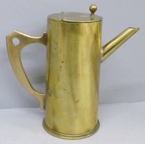 A brass trench art coffee pot made partly from a shell case, base dated 1916