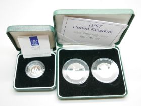 The Royal Mint 1997 UK Silver Proof Fifty Pence Two-Coin Set and a 1990 Silver Piedfort Five Pence